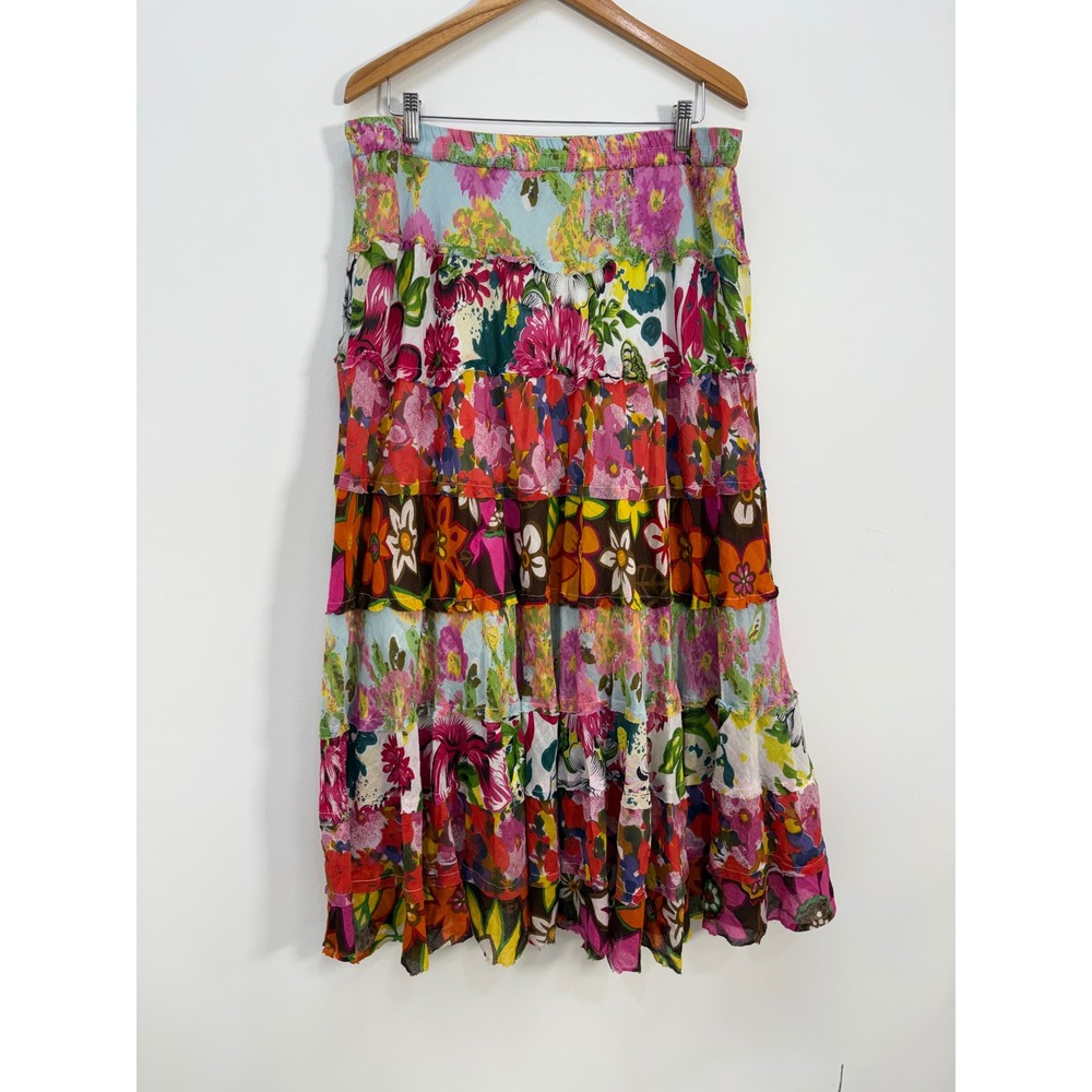 New Directions Maxi Skirt Large Cotton Floral Tiered Patchwork Boho